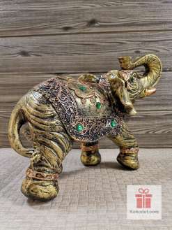 Керамична фигура Слон с камъни 35см - Фън шуй сувенир