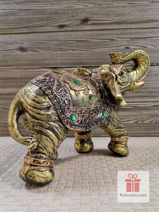 Керамична фигура Слон с камъни 35см - Фън шуй сувенир