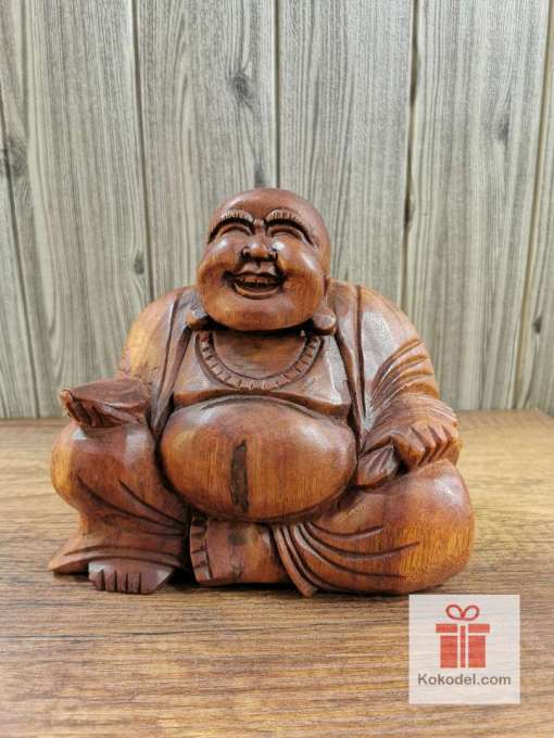 Фигура Смеещ се Буда - дърворезба
