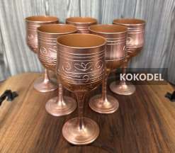 6 броя рисувани чаши за вино - бакърен цвят